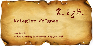 Kriegler Ágnes névjegykártya